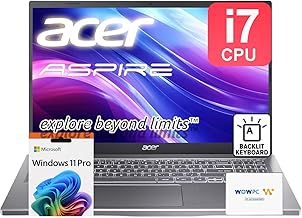 Aspire Premium 15.6" Laptop | Intel Core i7-1255U up to 4.7GHz | 40GB RAM - 1TB PCIe SSD | Backlit Keyboard | FHD | Wi-Fi 6 | Iris Xe Graphics | Webcam | Win11 Pro | WOWPC Recovery USB