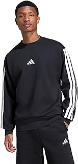 Men's Essentials 3-Stripes Fleece Sportswear Sweatshirt, Black/White, Medium