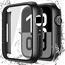 [2 Pack] Waterproof Hard Case with Tempered Glass Compatible with Apple Watch Series 11 (2025) Series 10 46mm, Ultra-Thin Anti-Fall Protective Cover for iWatch Screen Protector, Matte Black