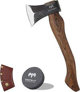 Sponsored Ad - 15.3" Hatchet, Splitting Axe with 1065 High Carbon Steel, Camping Hatchet with Beech Wooden Handle and Leather Sheath, Chopping Axe for Wood Splitting and Kindling