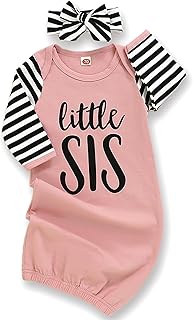 Newborn Baby Girl Little Sister Sleeper Gown Stripe Long Sleeve Nightgown Pajamas Gifts Stuff Essential Outfit