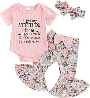 Aunties Bestie Baby Clothes Girl Baby Girl Aunt Saying Letter Romper Shirt Floral Flare Pants Headband 3Pcs Outfit