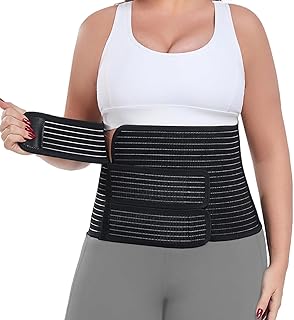 Postpartum Belly Band Abdominal Binder Post Surgery, for Natural Delivery & C-Section Recovery, 9.7" High Adjustable Compression Belly Wrap,Polyester Made with Bamboo Charcoal Fiber(Black, Large)