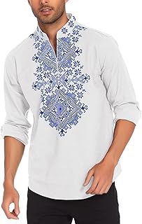 Sponsored Ad - Men's Henley Shirt Vyshyvanka Long Sleeve African Print Shirts Casual Zip Up Cotton Linen Beach Hippie Shirt