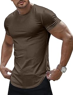 Sponsored Ad - Mens Short Sleeve T Shirt Summer Muscle Slim Fitted Crewneck Longline Tees Shirts for Gym Workout