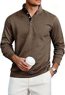 Sponsored Ad - Mens Fashion Quilted Long Sleeve Sweatshirts Thermal Stand Collar Quarter Button Up Pullover Sweatshirt