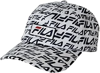 Unisex Patch Logo All Over Print Cotton Twill Slouch Adjustable Strapback Baseball Hat (White/Navy)