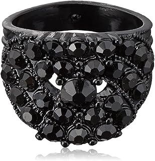 "Basic Jet and Silver Wide Band with Enamel and Stones Ring, Size 8 (89117094)