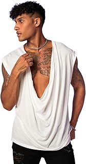 Men's Cowl Neck Draped Cap Sleeve Tank Top Summer Casual T Shirt Tops