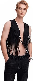 Men's Open Front Sleeveless Fringe Hem Party Club Jacket Vest Outerwear