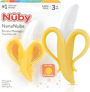 Nuby Nananubs Banana Massaging Teether – Baby Teething Toys 3 Months and Up, Silicone Teether for Sore Gums, Infant Toy, Baby Essentials, Brush, Travel Accessory, Gift for Babies