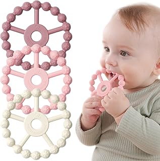 3 Pack Ring Teether Baby Infant Toys, Baby Essentials, Silicone Teething Ring Toys for Babies 6 Months, Seposeve Toddler Teethers 6-12 Months 12-24 Months, Infant Teething Relief, Purple Pink White