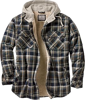 Sponsored Ad - Men's Hooded Shirt Jacket Plaid Flannel Berber Lined Polyfill Insulated