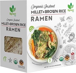 Big Green Organic Food - Organic Instant Millet & Brown Rice Ramen, USDA Organic, Add Directly to Broth, Ready to Eat Meals, Air-Dried, Non-Fried (1 Box)
