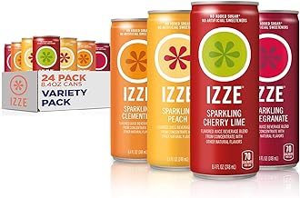 IZZE Sparkling Juice Beverage Blend, Sunset Variety Pack, Clementine, Peach, Cherry Lime, Pomegranate, No Sugar Added, 8.4 Fl Oz (Pack of 24)