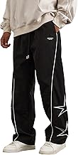 SOFIA'S CHOICE Men's Baggy Sweatpants Y2k Striped Star Embroidery Wide Leg Dance Pants with Pocket Streetwear