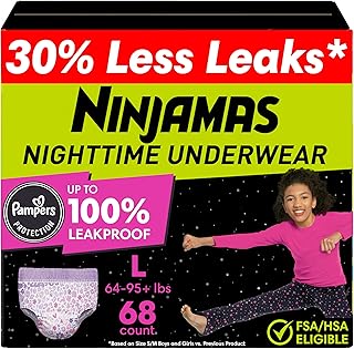 Sponsored Ad - Girls Bedwetting Nighttime Underwear, Pampers Pull Ups Size L (64-95+ lbs), 68 Count, Overnight Underwear Kids, Ultra Absorbent, Hypoallergenic