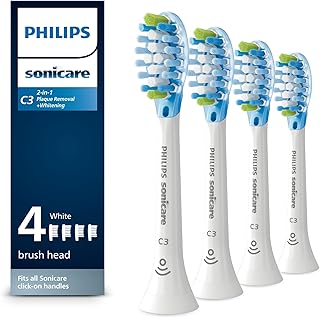 C3 Two-in-One - Genuine Replacement Electric Toothbrush Heads, White, 4 Pack One Year Supply, HX9044/65