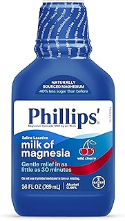Phillips’ Milk of Magnesia Liquid Laxative, Wild Cherry Flavor, Stimulant Free, Cramp Free Relief of Occasional Constipation*, Effective in 30 minutes - 6 hours, #1 Milk of Magnesia Brand, 26 oz