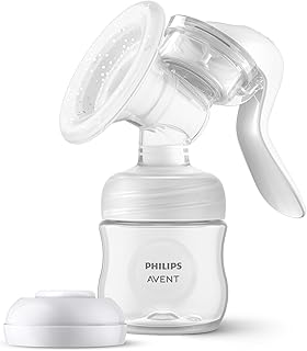 Philips Avent Manual Breast Pump, Easy Pumping with Natural Motion Technology, Silicone Cushion, 4oz Natural Bottle, Sealing Disc, Screw Ring, Transparent, Model SCF430/03