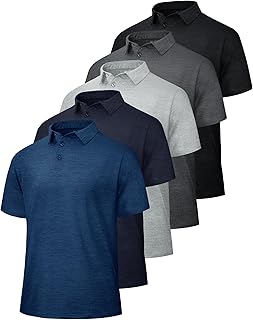 5 Pack Polo Shirts for Men - Quick Dry Moisture Wicking Performance Short Sleeve Mens Golf Shirts for Work Athletic