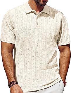 Mens Polo Shirts Short Sleeve Fashion Textured Polo Shirt Regular Fit Stretchy Golf Shirts