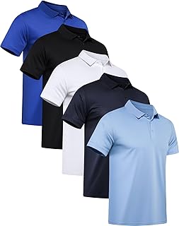 5 Pack Mens Polo Shirt Short Sleeve Tactical Shirts Quick Dry Performance Golf Shirt Pique Jersey Outdoor Shirt