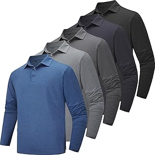 5 Pack Polo Shirts for Men Long Sleeve Quick Dry Mens Polo Shirts Golf T Shirt Moisture Wicking Casual Workout