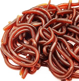 60 Pieces Fake Earthworm Faux Trick Toy Plastic Soft Stretchy Realistic Earthworms Simulated Fishing Lures Baits for Halloween Decoration
