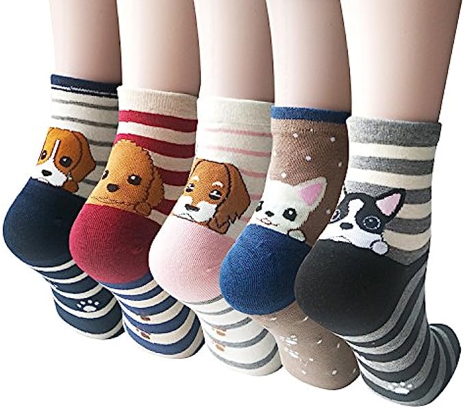 YSense Women’s 5 Pairs Dogs Socks,One Size, Mix Color 5
